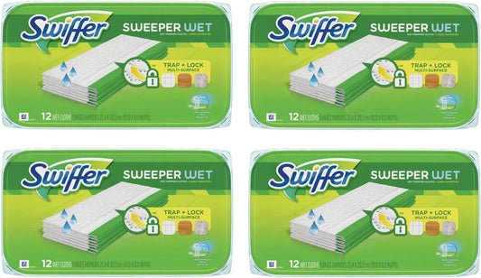 Sweeper Wet Mopping Pad Refills for Floor Mop Open Window Fresh Scent 12 Count - 4 Pack