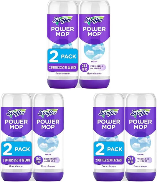 Swiffer PowerMop Liquid Floor Cleaner Refills, SolutionPower Mop, FreshScent, Mopping Fluid Replacement Bottle, SprayMops Cleaning Juice, No Bucket Needed, Multi-Surface&Wood, 25.35 Fl Oz (Pack of 6)