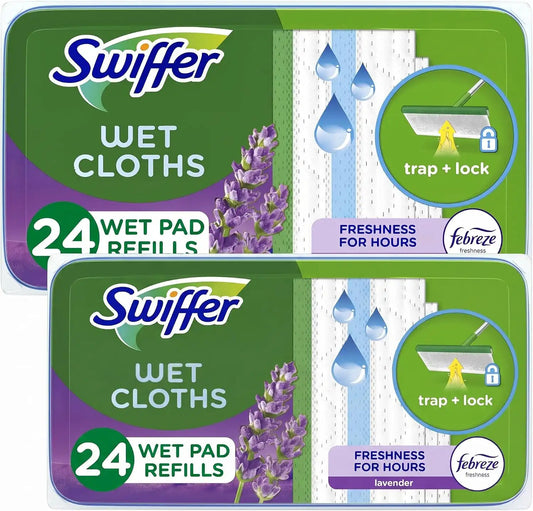 Swiffer Sweeper Wet Mopping Cloths with Febreze Freshness, Lavender Vanilla & Comfort, 24 Count (Pack of 2)
