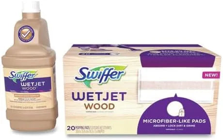 Swiffer WetJet Mops for Floor Cleaning, Hardwood Floor Cleaner, Mopping Refill Bundle, Includes: 20 Pads, 1 Cleaning Solution