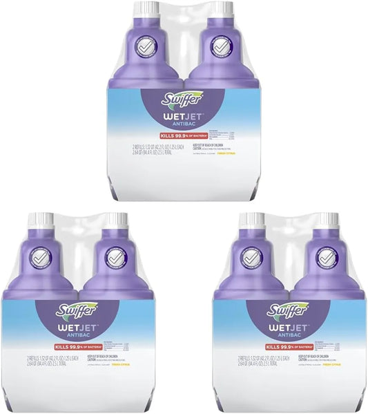 Swiffer WetJet Solution Refill for Floor Mopping and Cleaning, All Purpose Multi Surface Floor Cleaning Solution, Fresh Citrus Scent, 1.25 Liters (2 Count) 84.5 Fl Oz (Pack of 3)