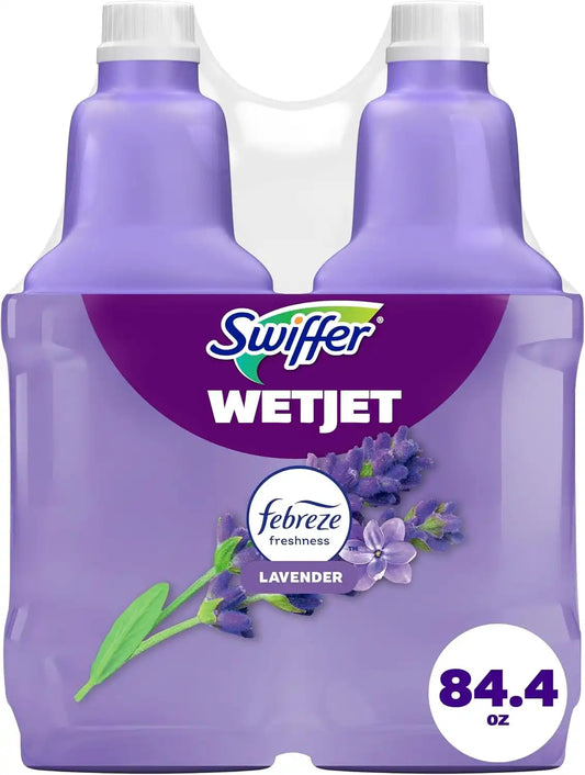 Swiffer WetJet Multi-Purpose Floor Cleaner Solution with Febreze Refill, Hardwood Floor Cleaner, Lavender Scent, 1.25 Liter -42.2 Fl Oz (Pack of 2)