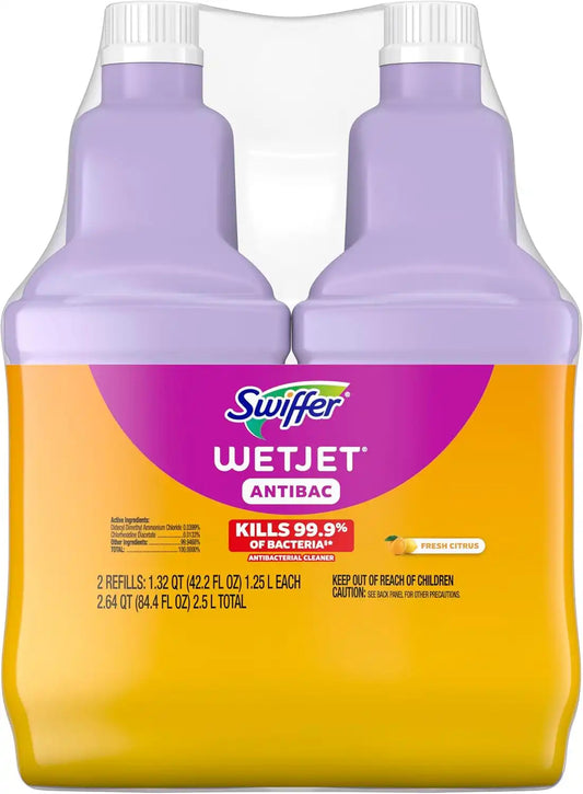 Swiffer WetJet Solution Refill for Floor Mopping and Cleaning, All Purpose Multi Surface Floor Cleaning Solution, Fresh Citrus Scent, 1.25 Liters (2 Pack)