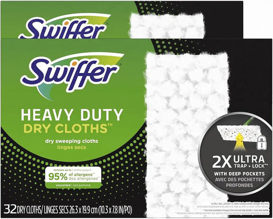 Swiffer Sweeper Heavy Duty Dry Multi-Surface Cloth Refills for Floor Sweeping and Cleaning, Unscented, (Pack of 2)