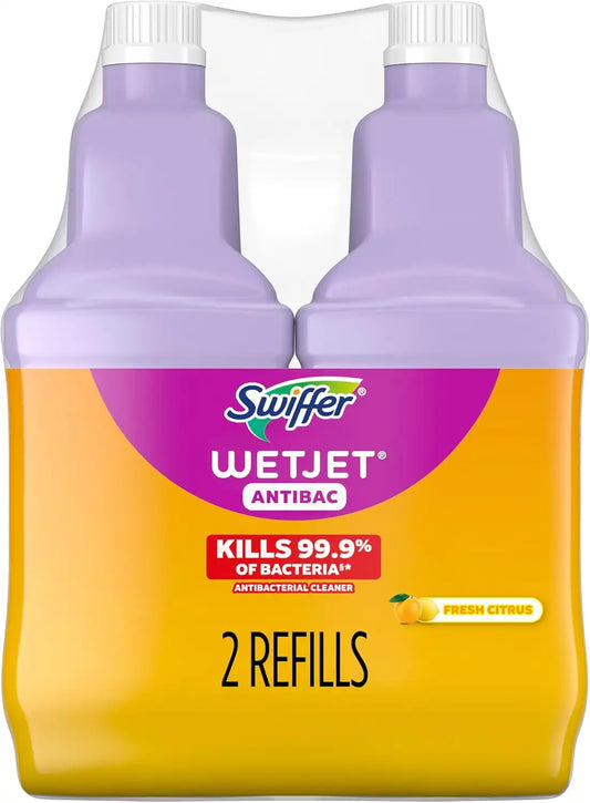 Swiffer WetJet Solution Refill for Floor Mopping and Cleaning, All Purpose Multi Surface Floor Cleaning Solution, Fresh Citrus Scent, 1.25 Liters (2 Pack)