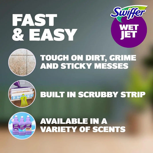 Swiffer WetJet Hardwood and Floor Spray Mop Cleaner Starter Kit, Includes: 1 Power Mop, 10 Pads, Cleaning Solution, Batteries