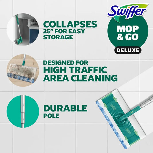 Swiffer Mop & Go Deluxe 2-in-1 Multi-Surface Kit for Floor Cleaning