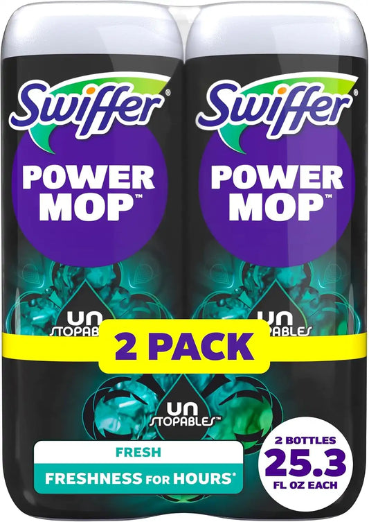 Swiffer PowerMop Floor Cleaning Solution with Unstopables Fresh Scent, PowerMop Refills, Floor Cleaner for Mopping, 25.3 fl oz, 2 Pack