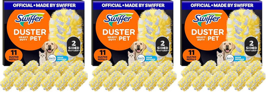 Swiffer Pet Heavy Duty Dusters Refills, Multisurface 360 Dusters with Febreze Odor Defense, 11 Count (Pack of 3)