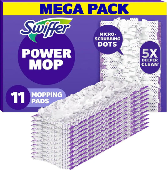 Swiffer PowerMop Multi-Surface Mopping Pad Refills for Floor Cleaning, 11 Count, White/Purple