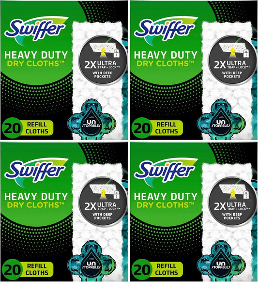 Swiffer Sweeper Heavy Duty Dry Multi-Surface Cloth Refills for Floor Sweeping and Cleaning,Unstopables Fresh Scent,20 Count (Pack of 4)