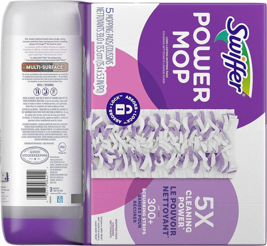 Swiffer Power Mop Refill Pack, Floor Cleaner for Mopping Tile, Vinyl, Laminate, Wood in Home, Bathroom, Kitchen, All Purpose Multi-Surface Cleaning, 5 Pads + 1 Lavender Solution (Pack of 4)